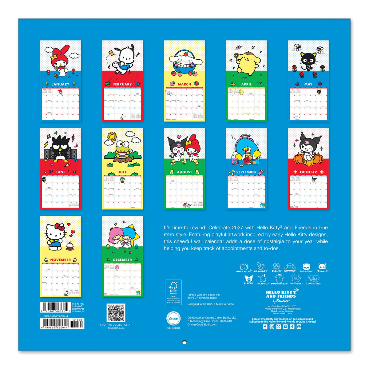 2027 Hello Kitty® and Friends Retro 12" x 12" Wall Calendar