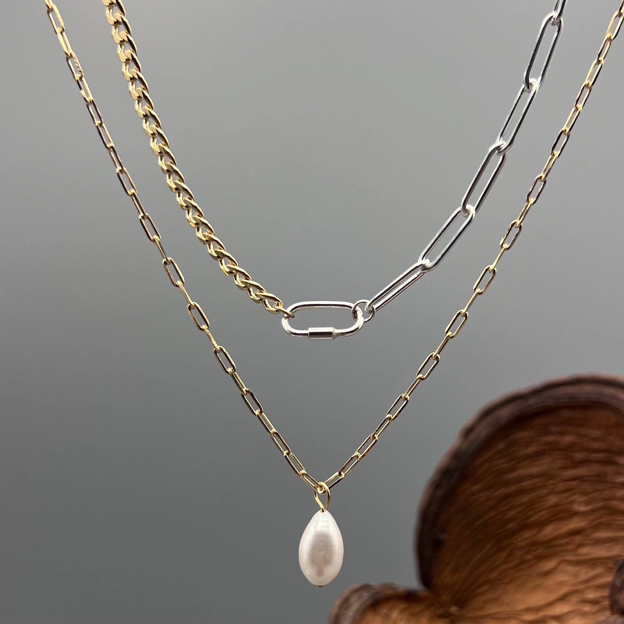 Half Paperclip & Half Curb Carabiner Necklace