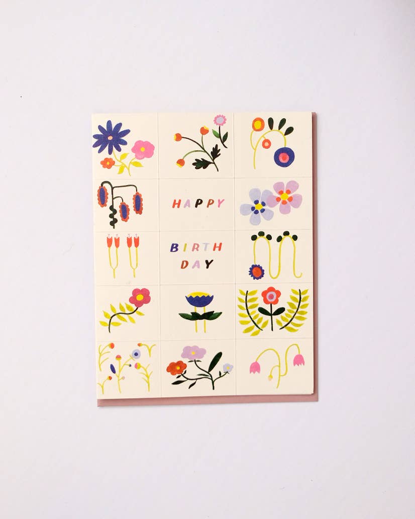 Grid Flower Doodles Birthday Card