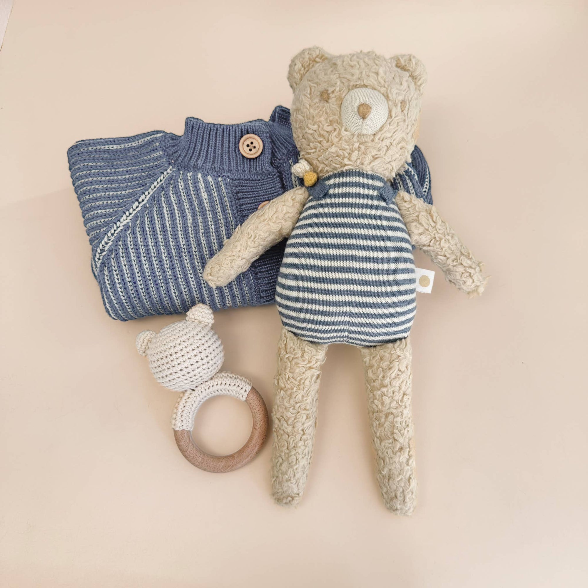 Kids Cottom Brioche Cardigan, Dusty Blue