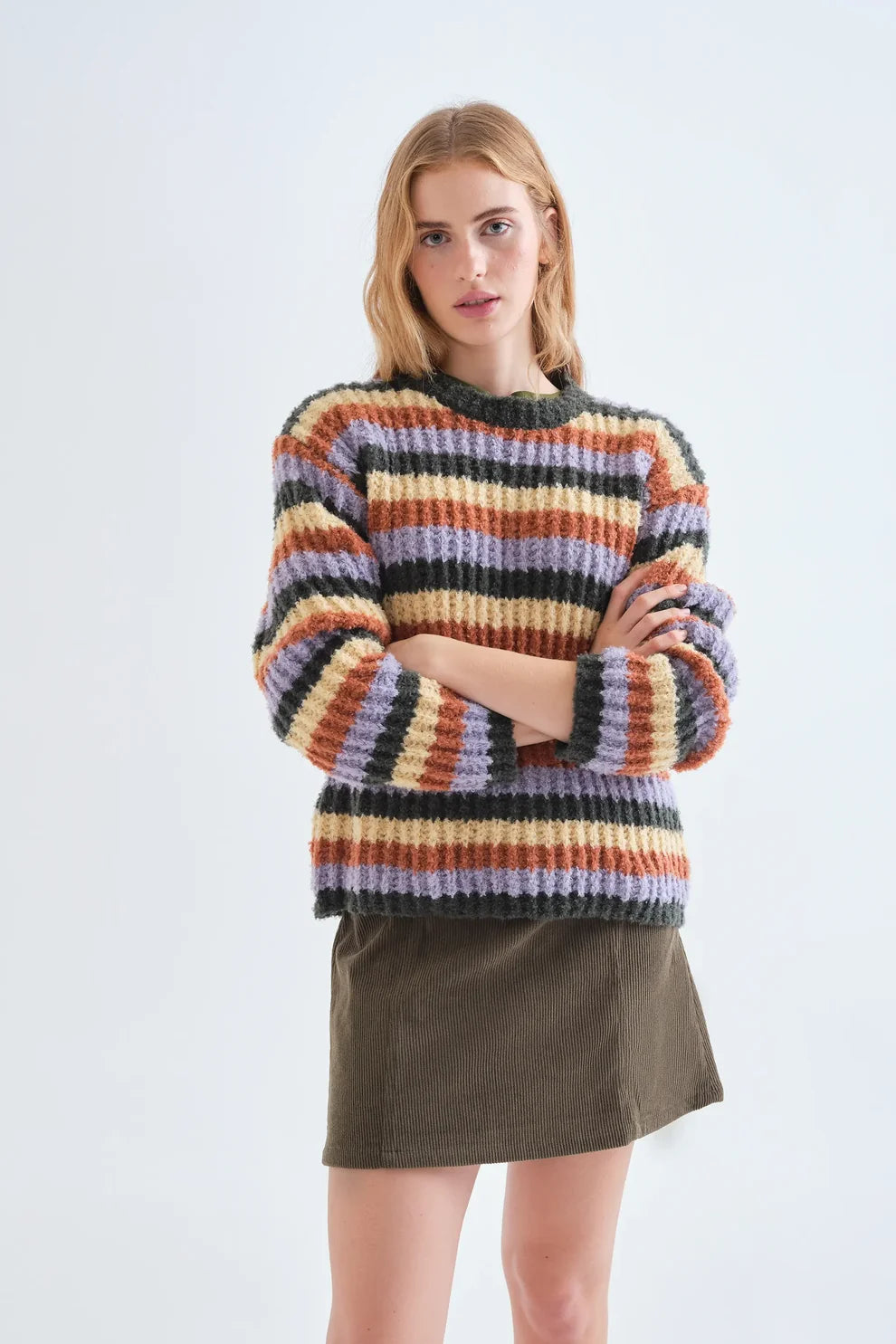 Multicolored Striped Pullover Sweater