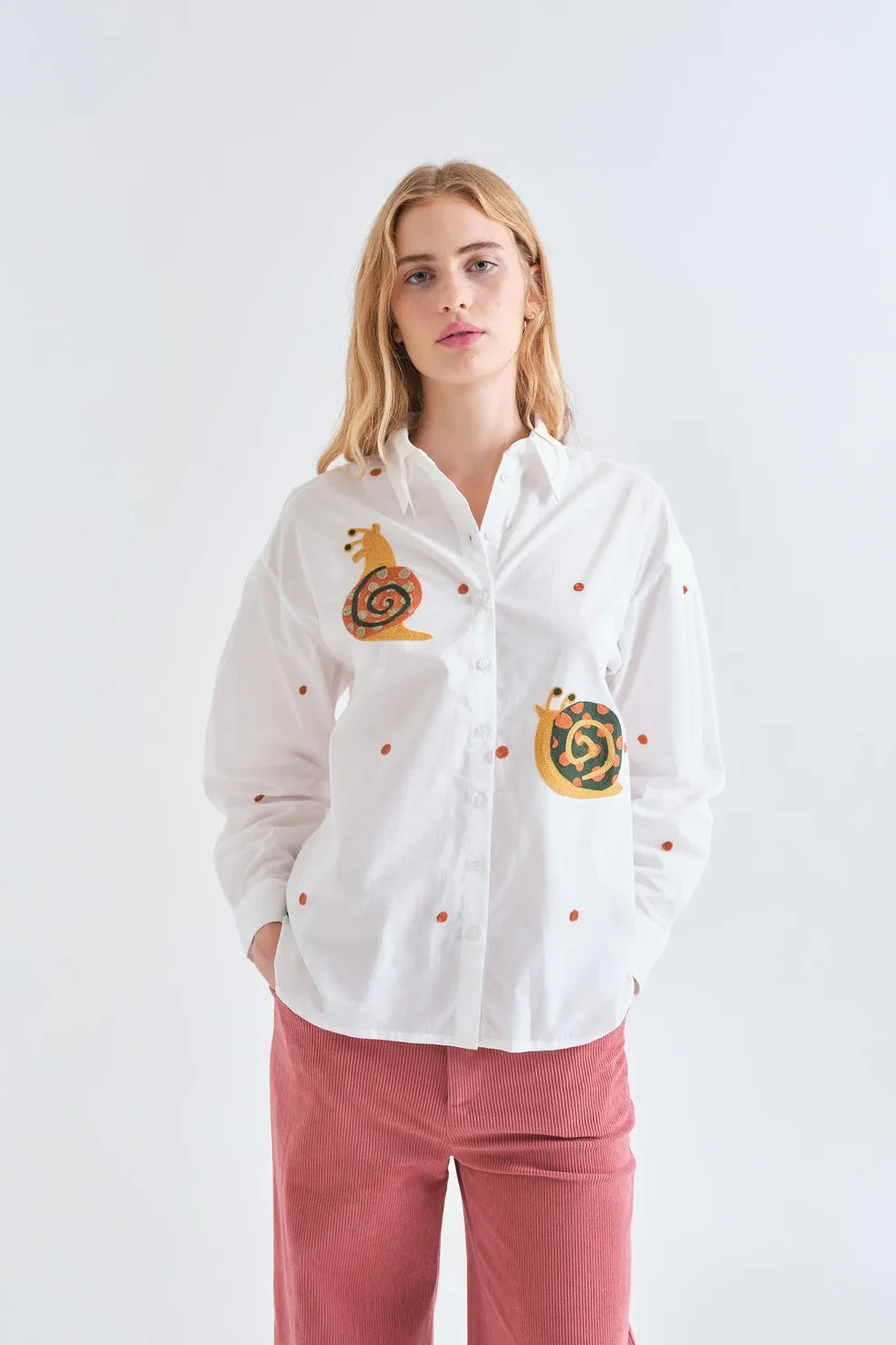Embroidered Snail Button Up