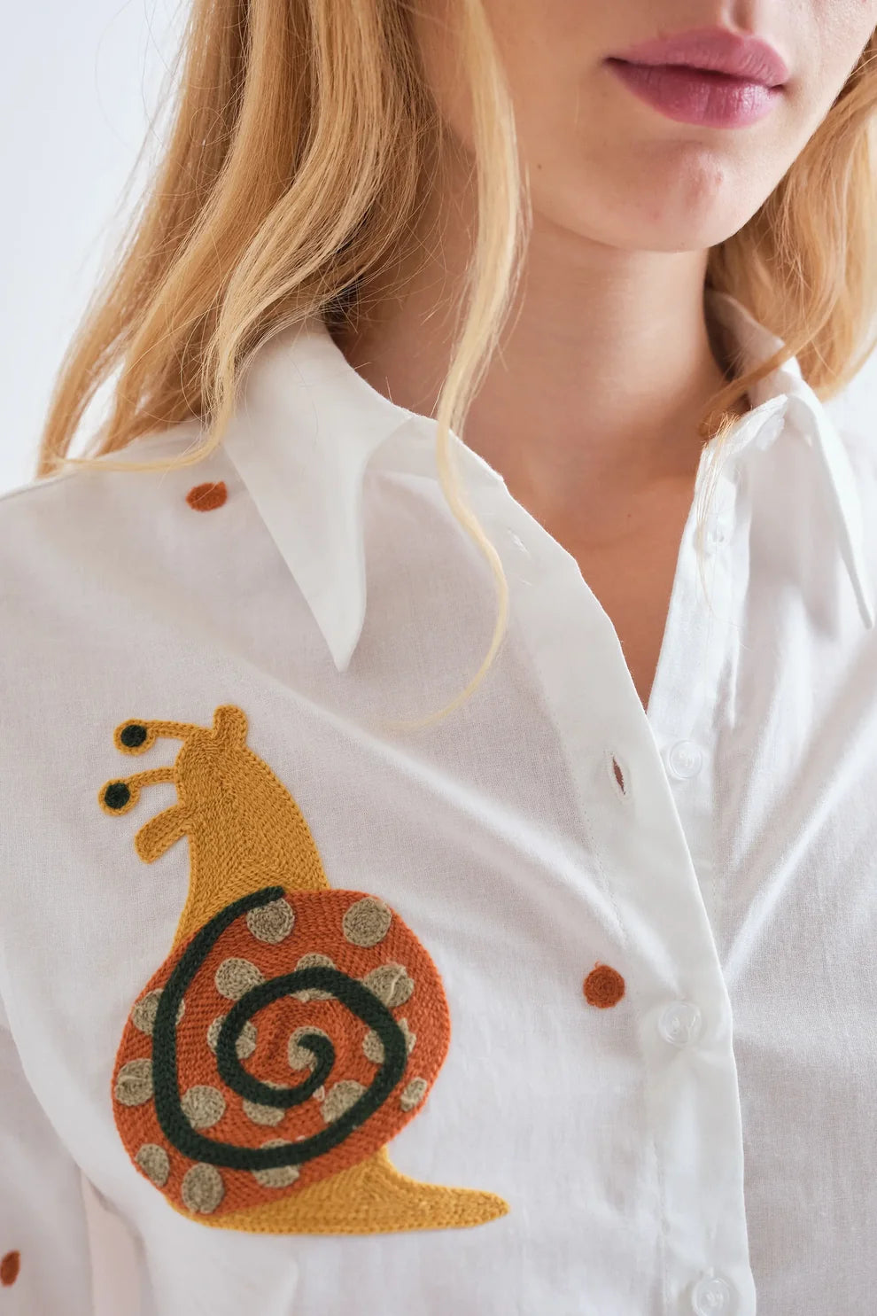 Embroidered Snail Button Up