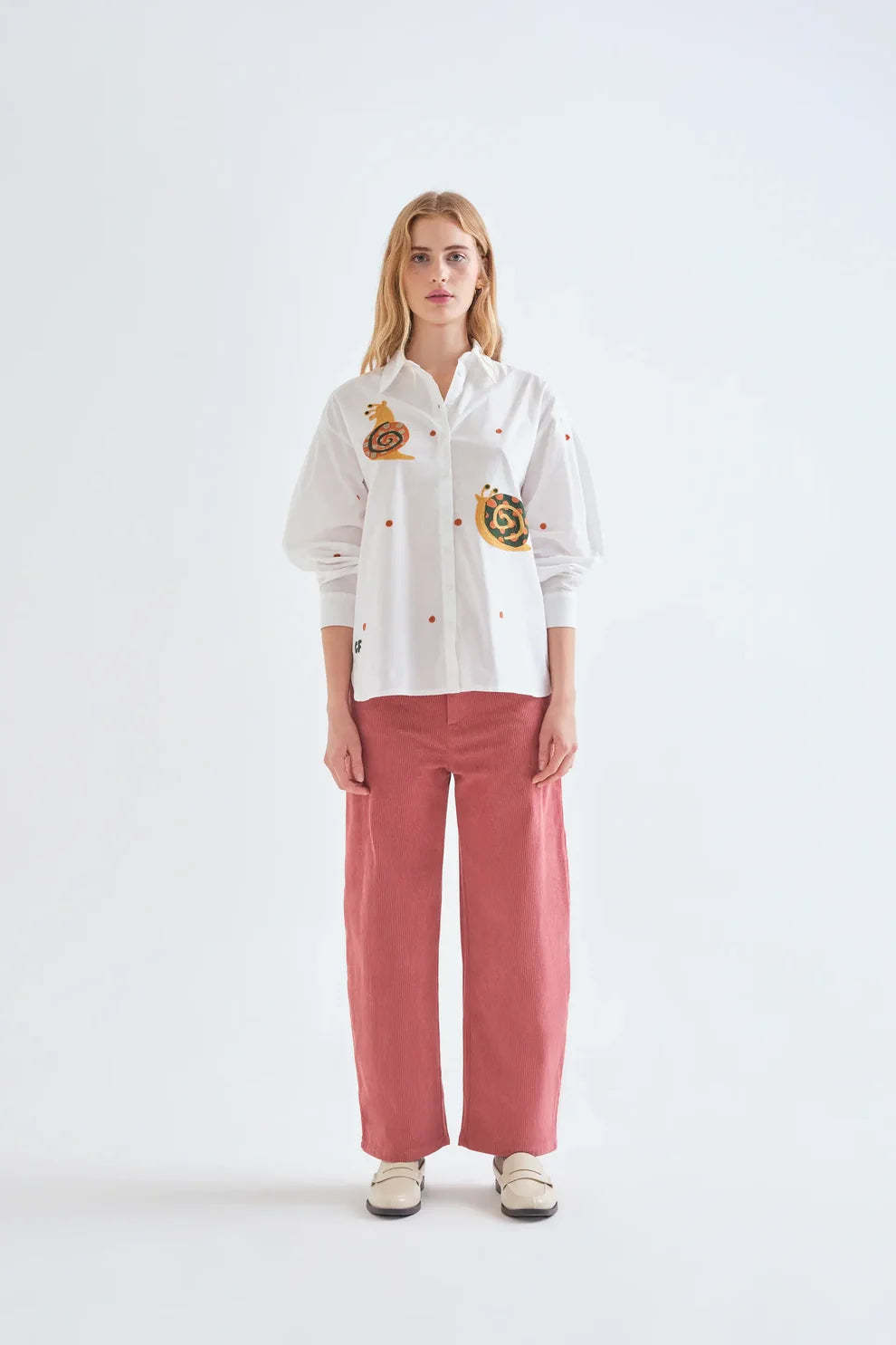 Embroidered Snail Button Up