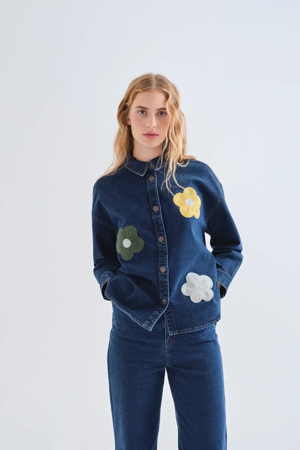 Denim Floral Top