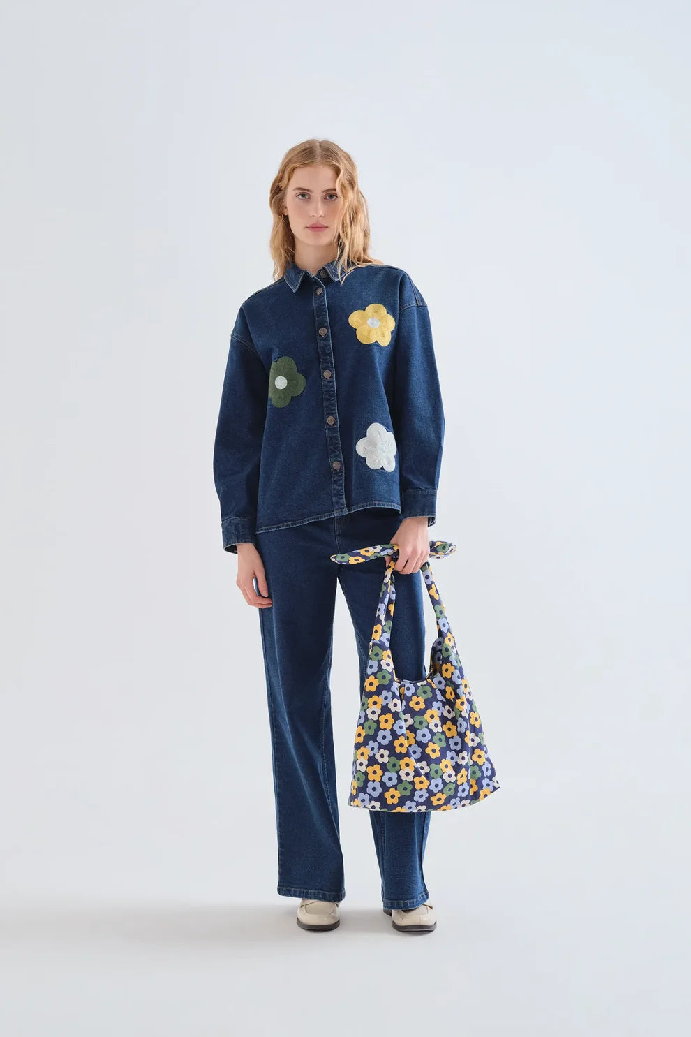 Denim Floral Top