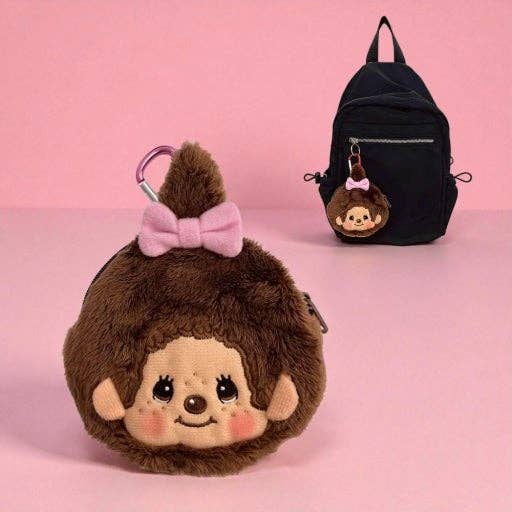 Monchhichi Carabiner Coin Pouch, Pink Bow