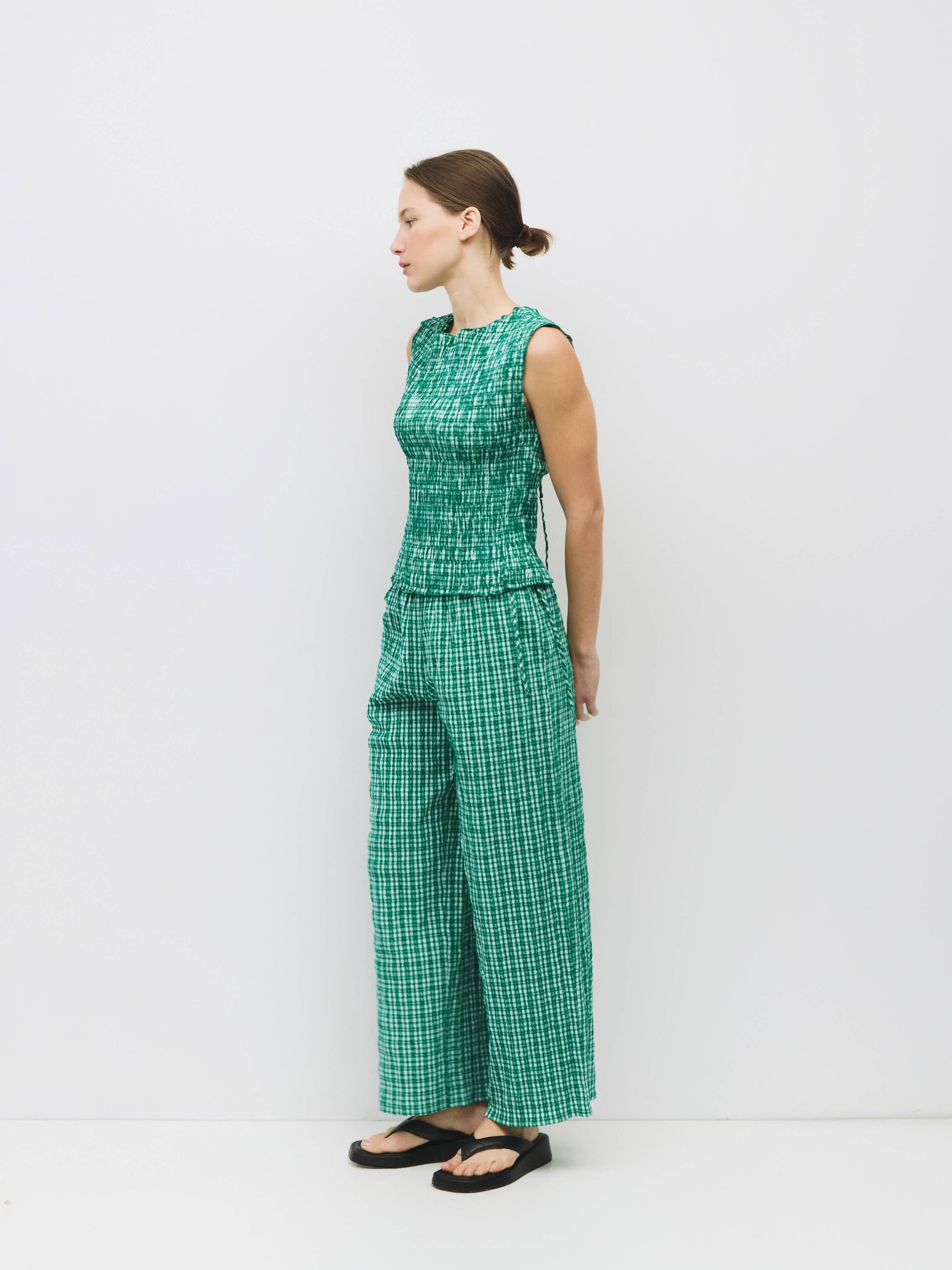 Plaid Wide Leg Pants, Green