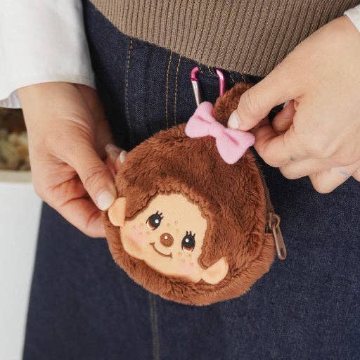 Monchhichi Carabiner Coin Pouch, Pink Bow