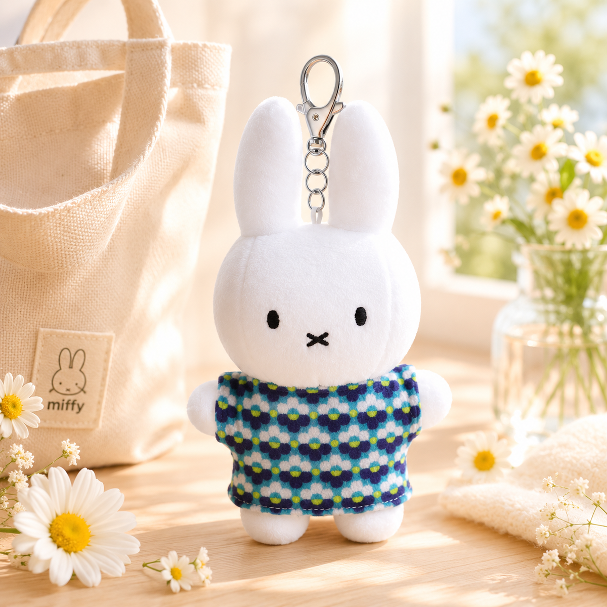 Miffy T-Shirt Plush Keychain, Green Daisy Shirt