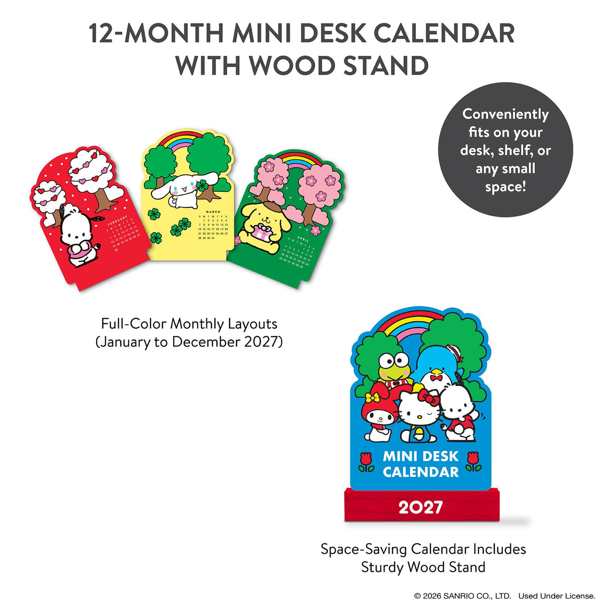 2027 Hello Kitty® and Friends Retro Mini Desk Calendar with Wood Stand