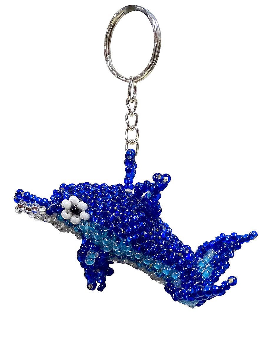 Beaded Dolphin Seed Bead Figurine Keychain