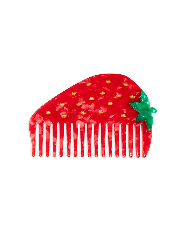 Wide-Tooth Mini Hair Comb, Strawberry
