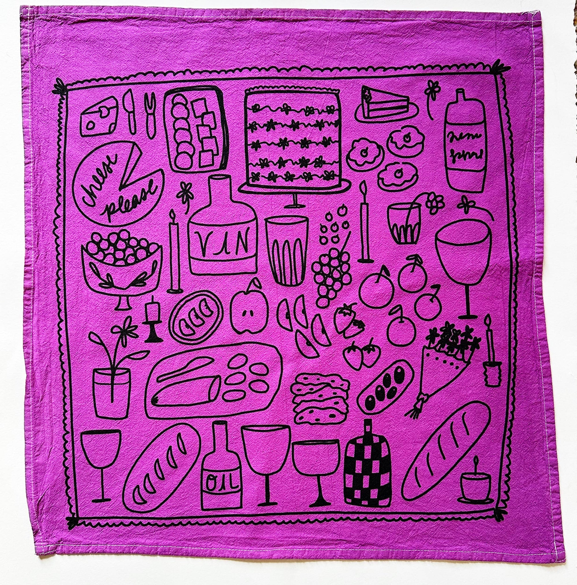 Cotton Tea Towel, Picnic on Grape