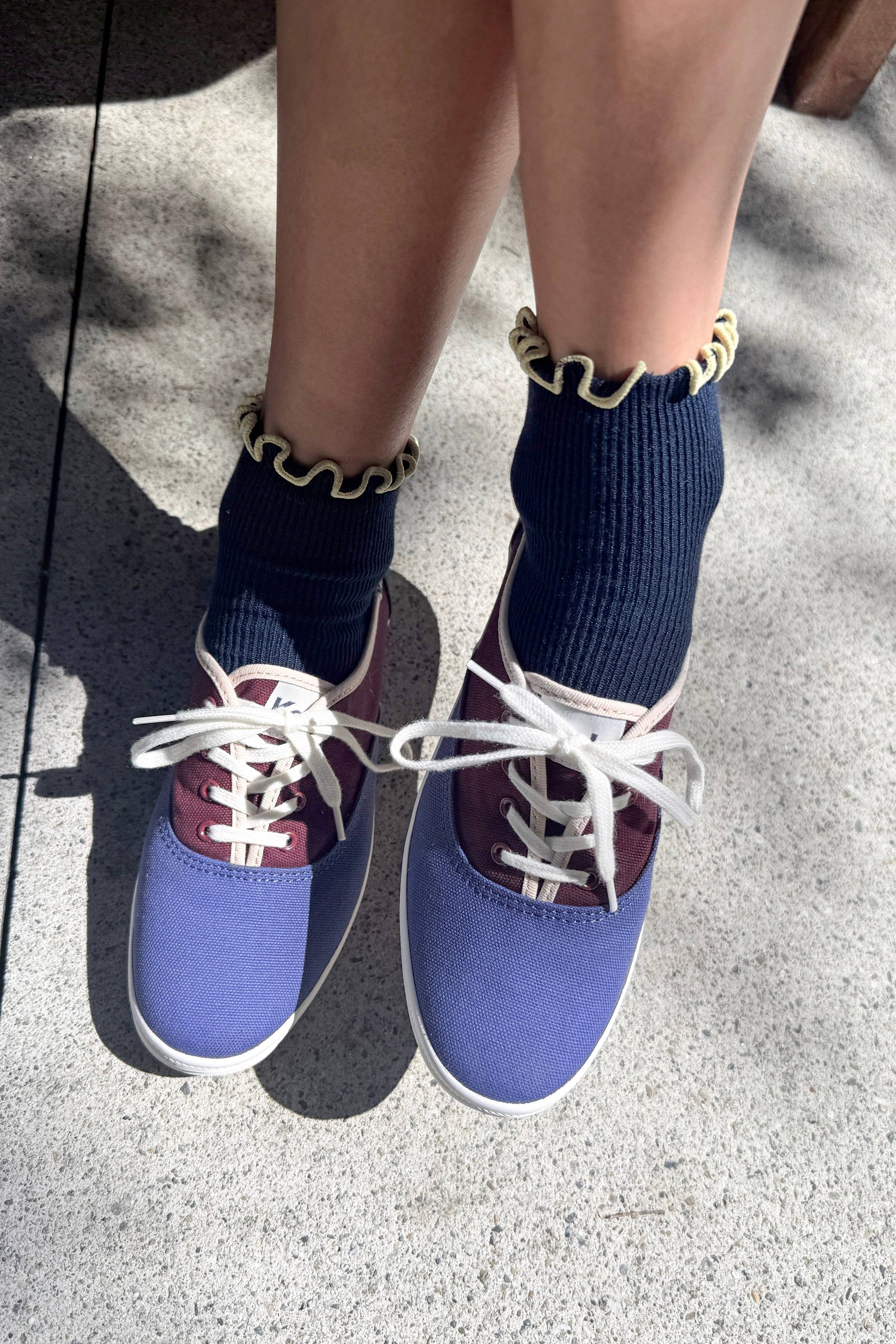 Petite Ruffled Modal Socks, Butter/Baby Blue