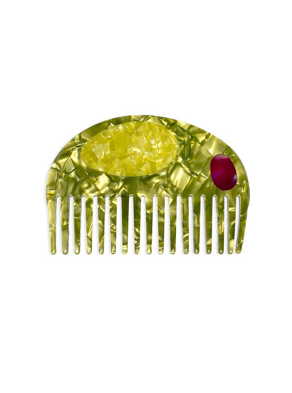 Wide-Tooth Mini Hair Comb, Martini Olive
