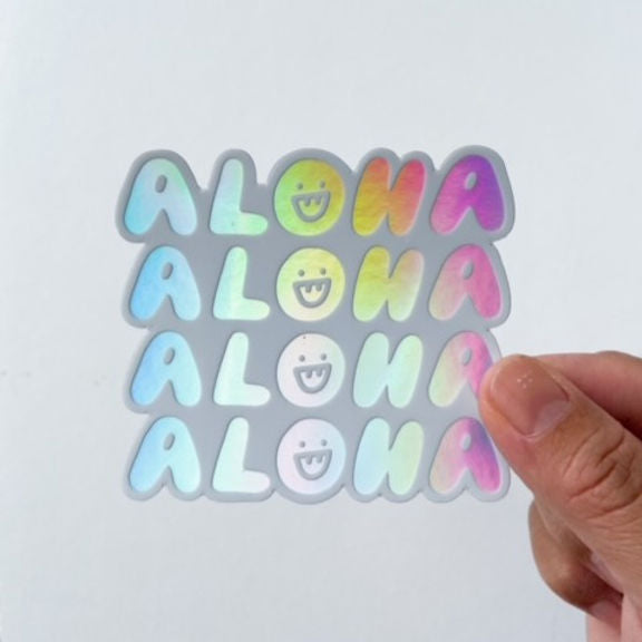 Aloha Holographic Sticker, White
