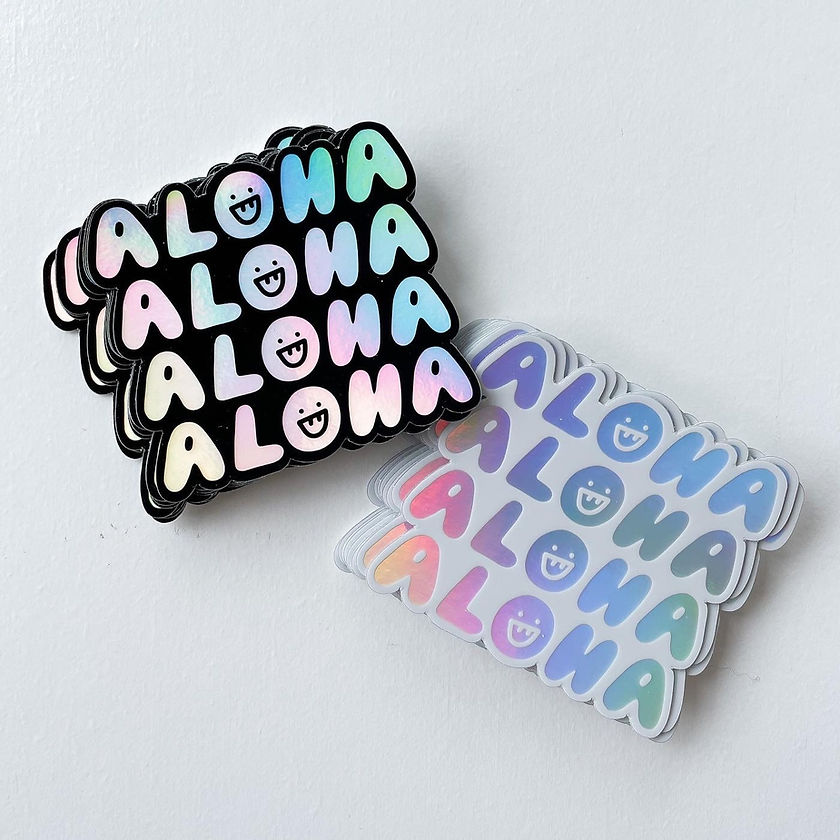 Aloha Holographic Sticker, White