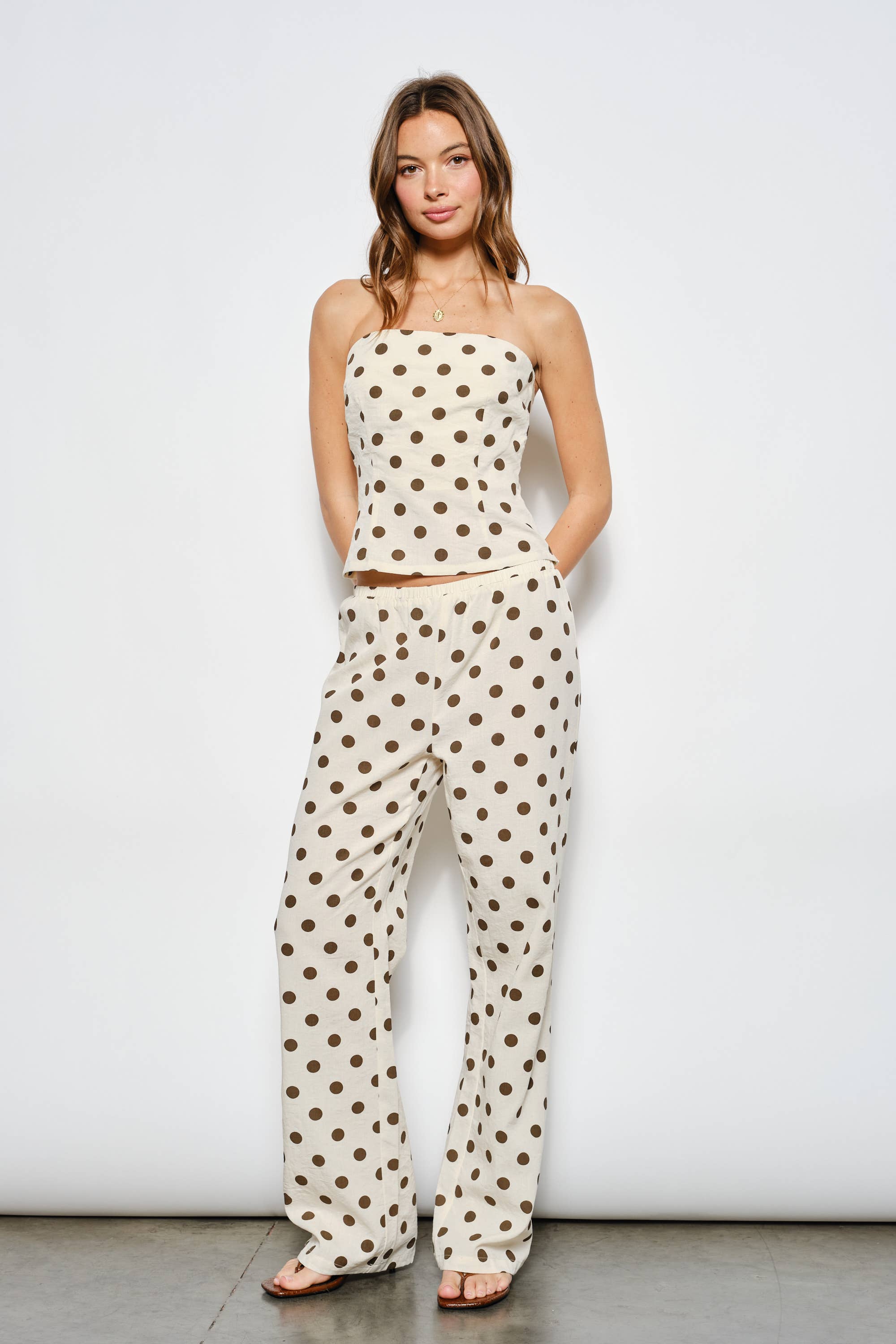 Polka Dot Low Waist Pants, Brown