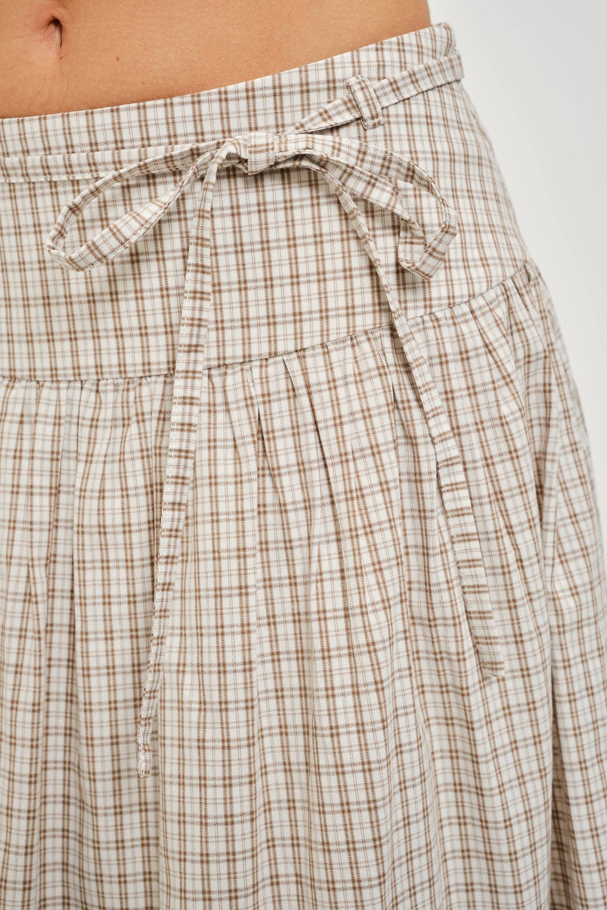 Plaid Midi Skirt, Ivory/Tan