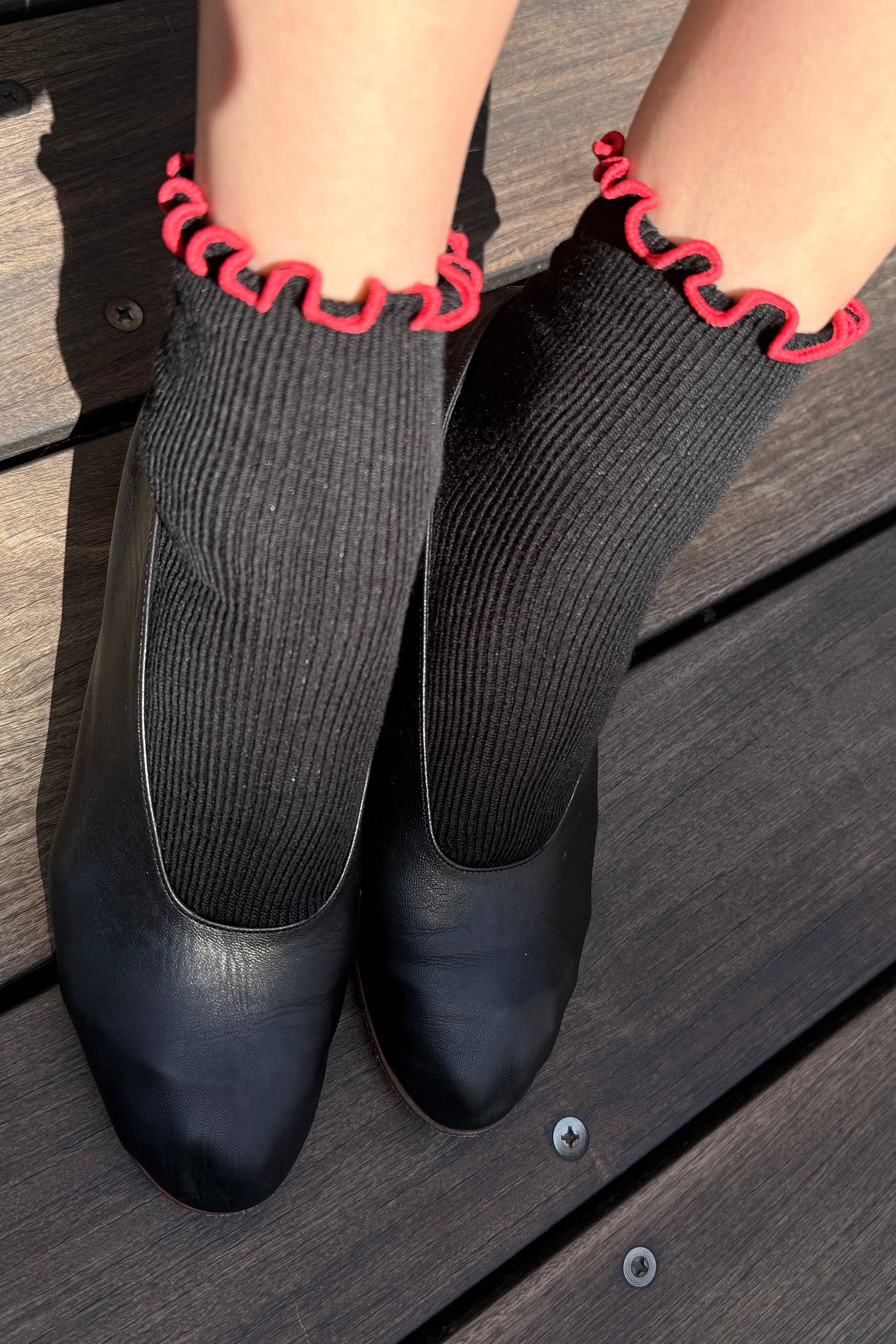 Petite Ruffled Modal Socks, Butter/Baby Blue