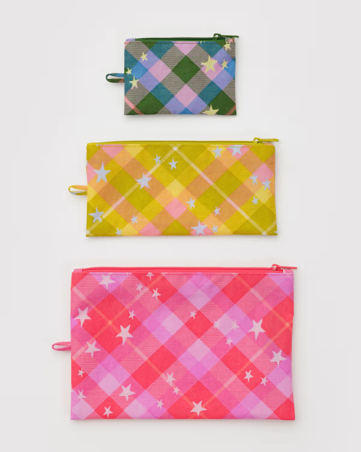 Flat Pouch Set, Star Plaid