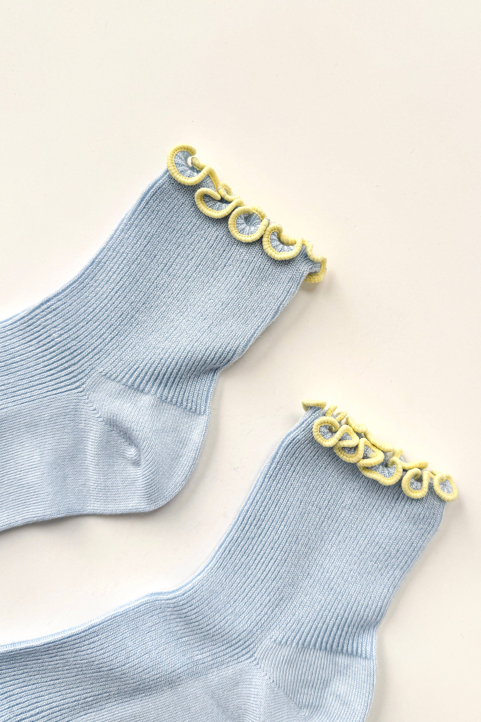 Petite Ruffled Modal Socks, Baby Blue/Butter