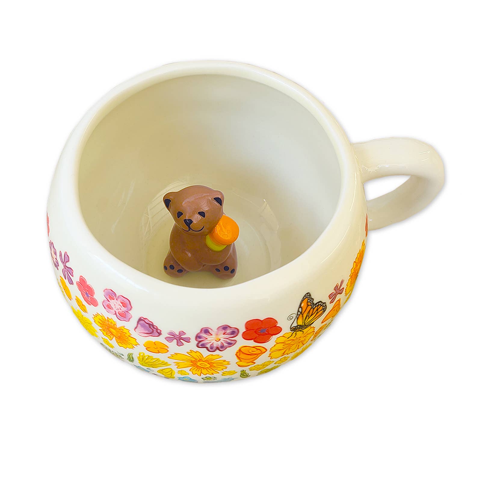 Rainbow Floral Mug with Bear Surprise