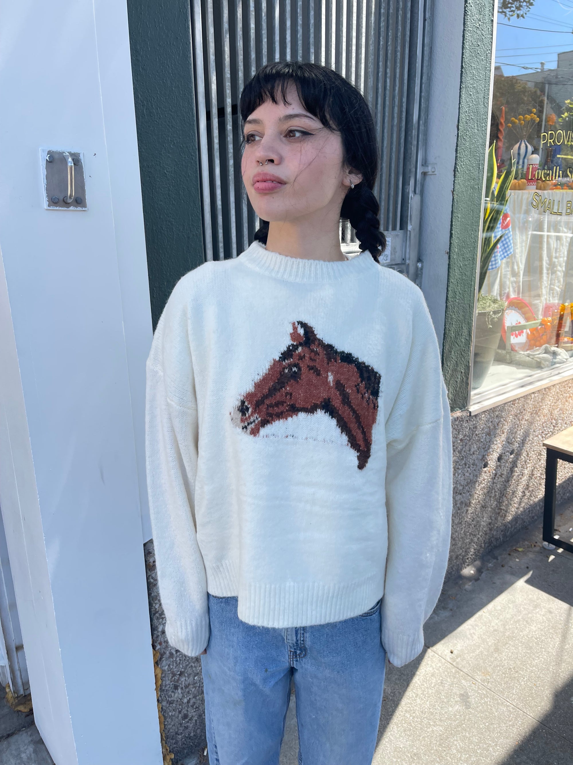 Horse Knit Sweater, Cream