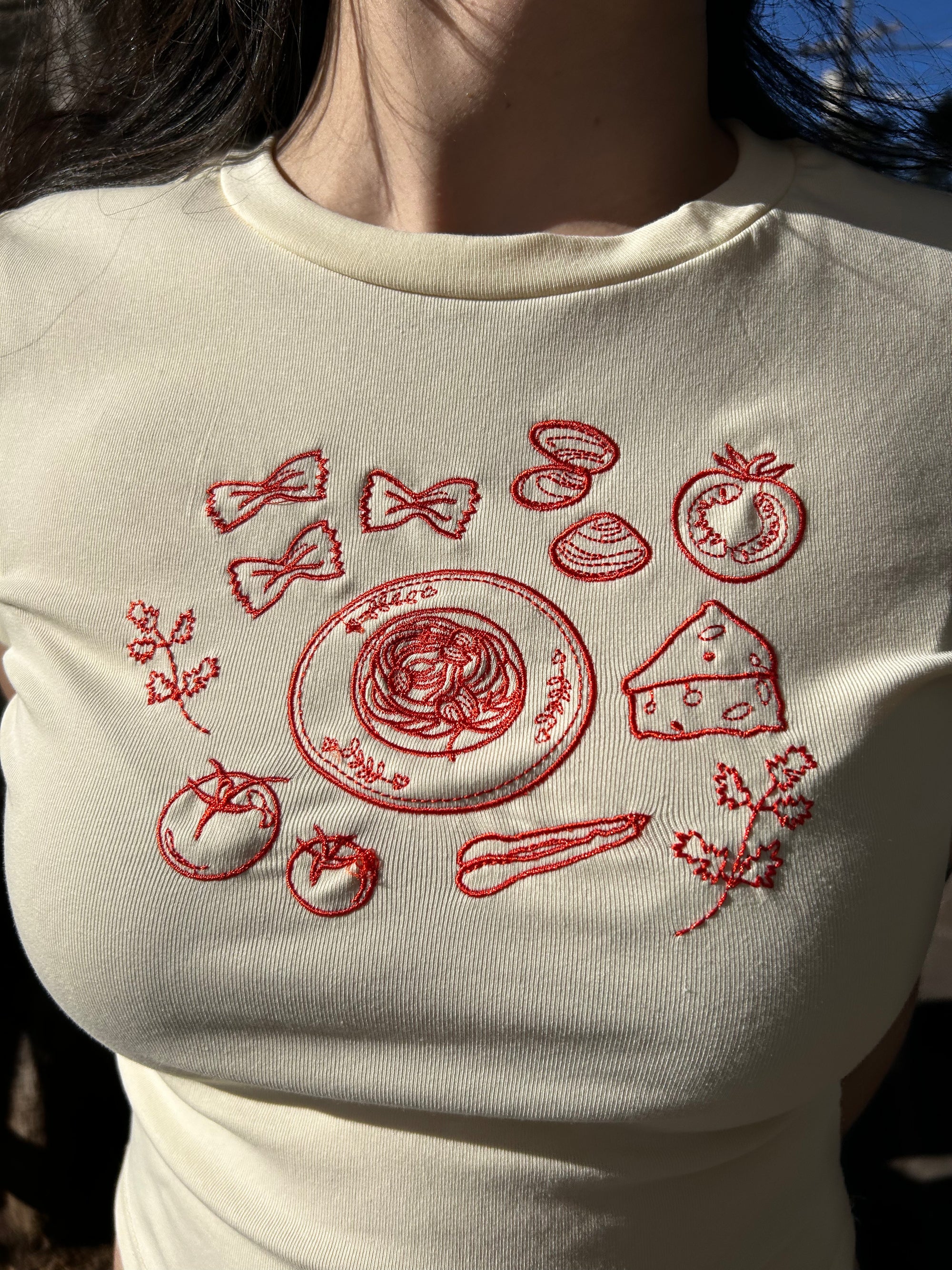 Embroidered Pasta Baby Tee