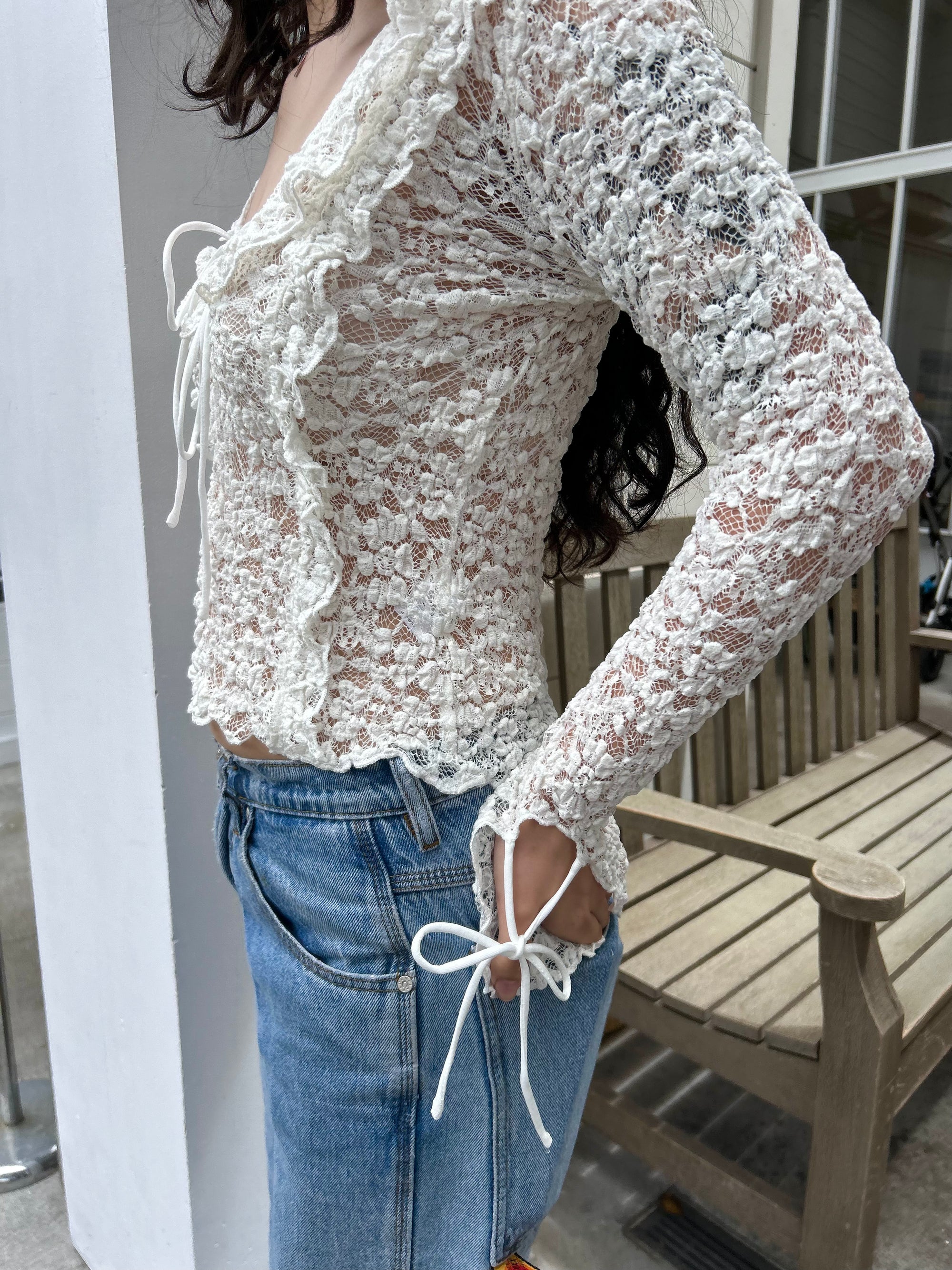 Lace Ruffled Top, Cream