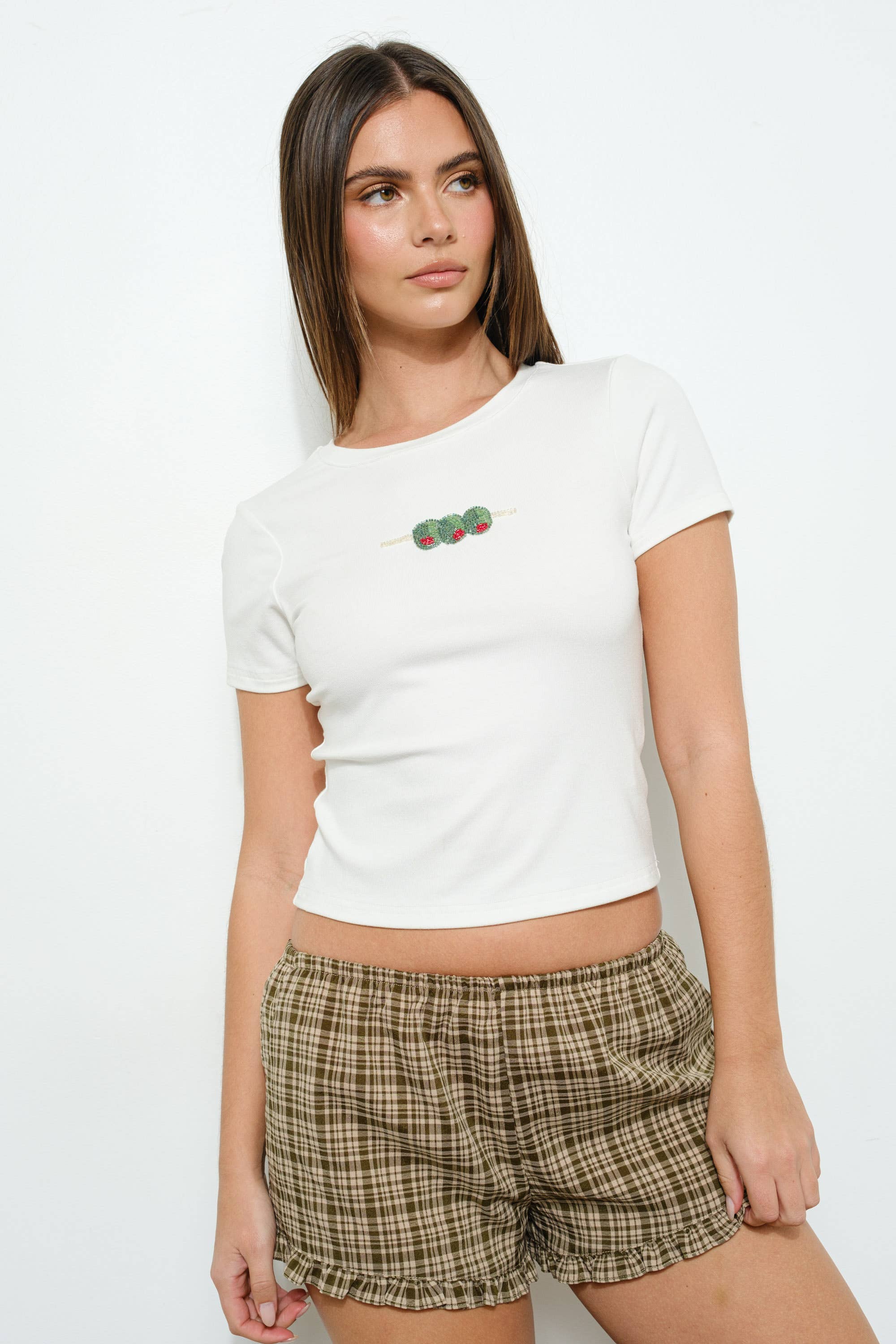 Olives Beaded Tee, Off-White