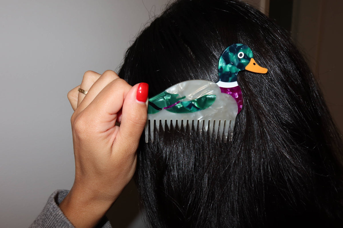 Wide-Tooth Mini Hair Comb, Mallard Duck
