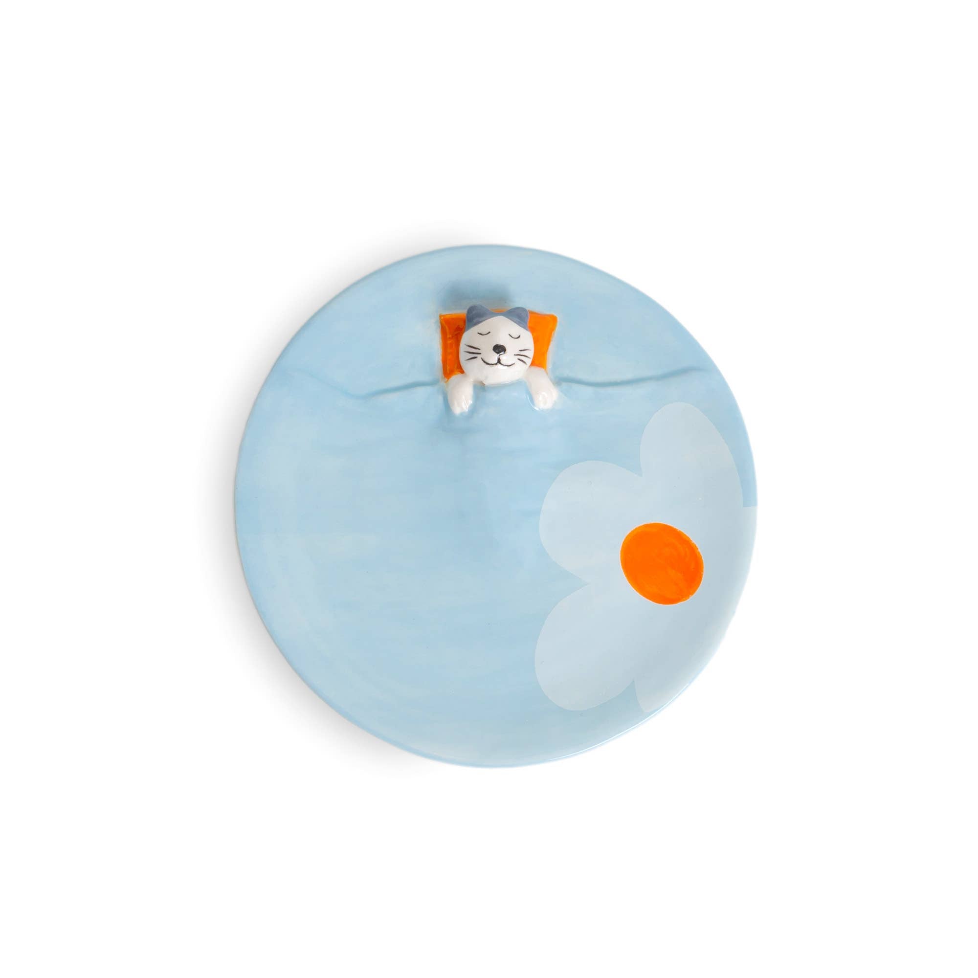 Sleepy Cat Trinket Tray, Light Blue