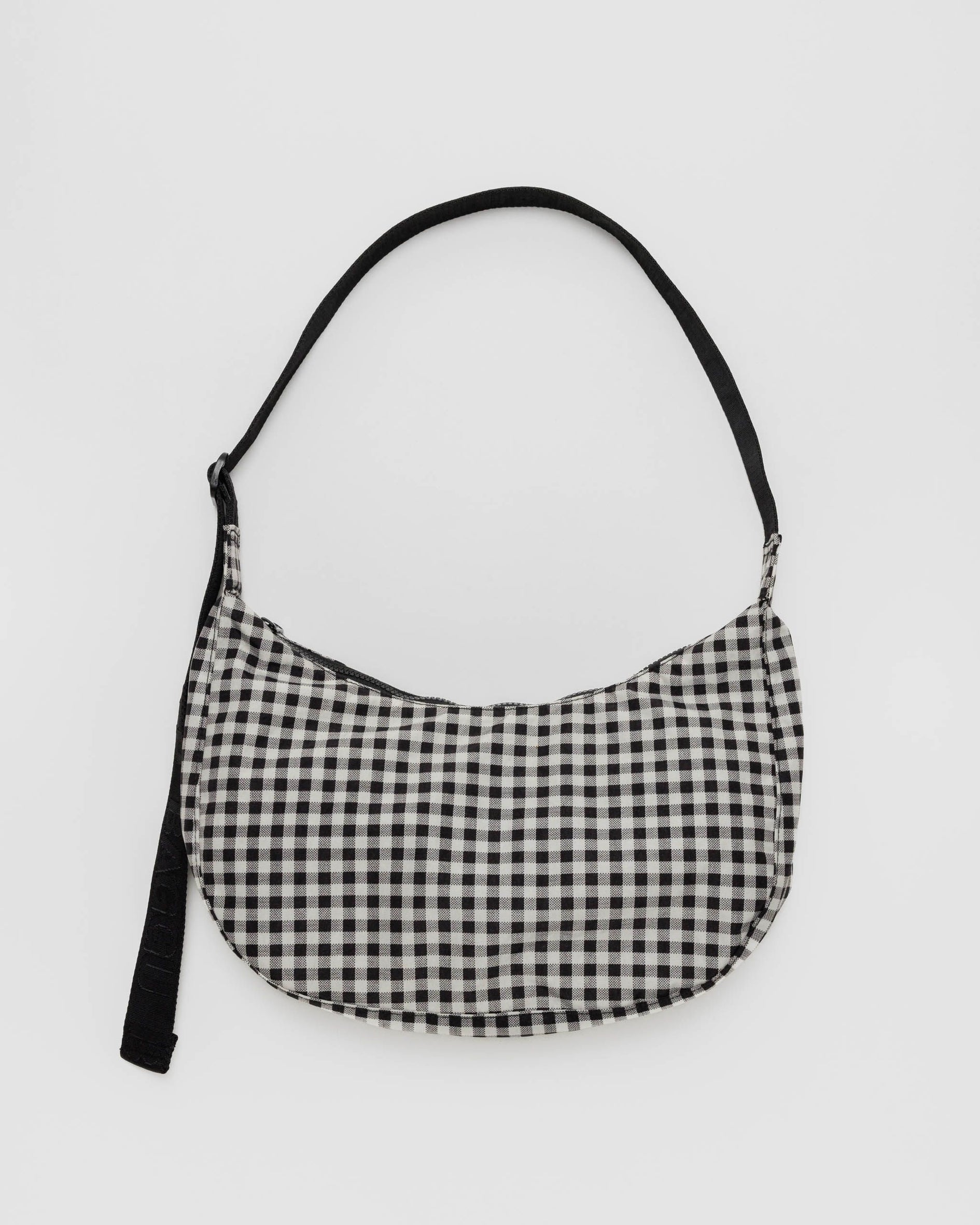 Medium Nylon Crescent Bag, Black & White Gingham