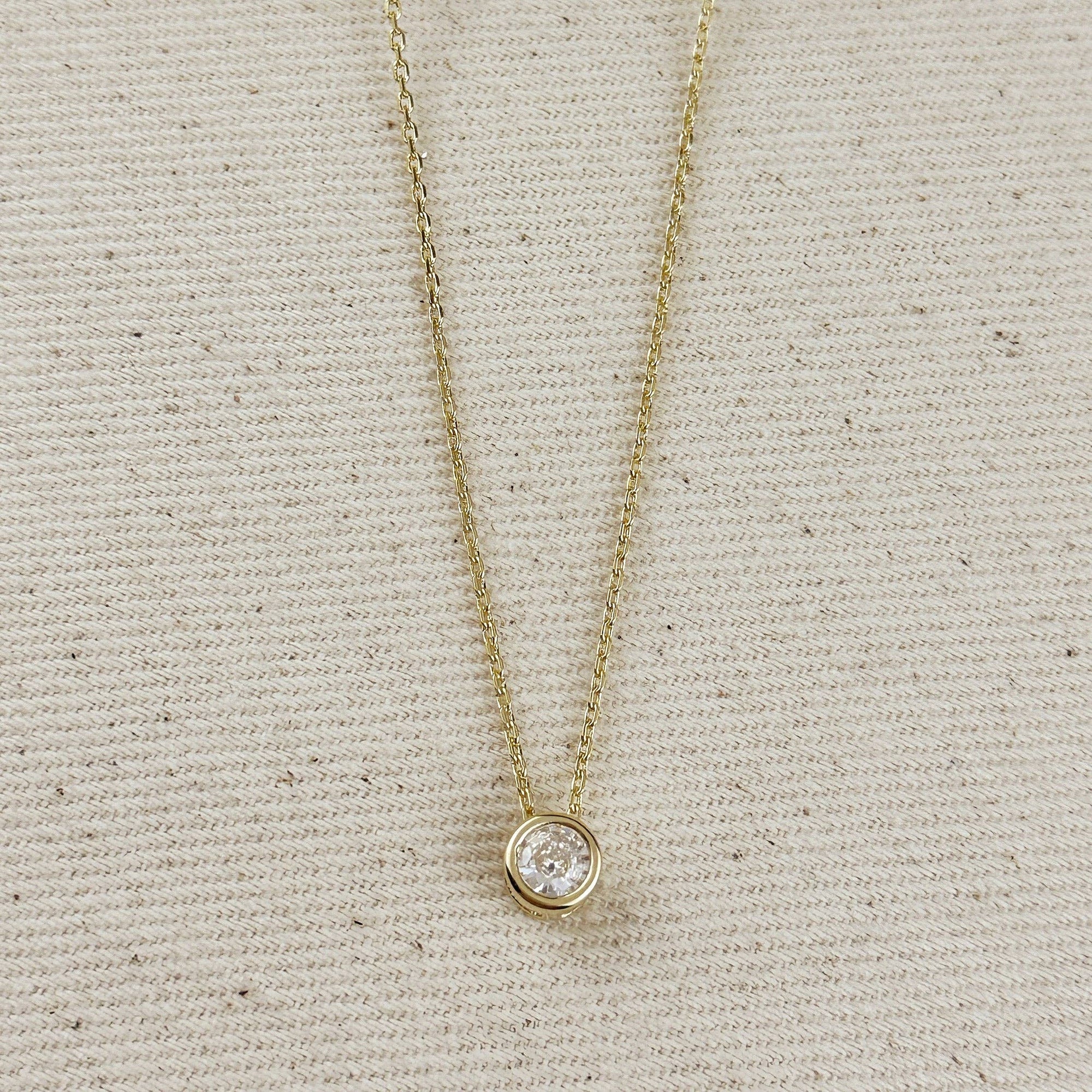 Solitaire CZ Necklace, 18k Gold Filled