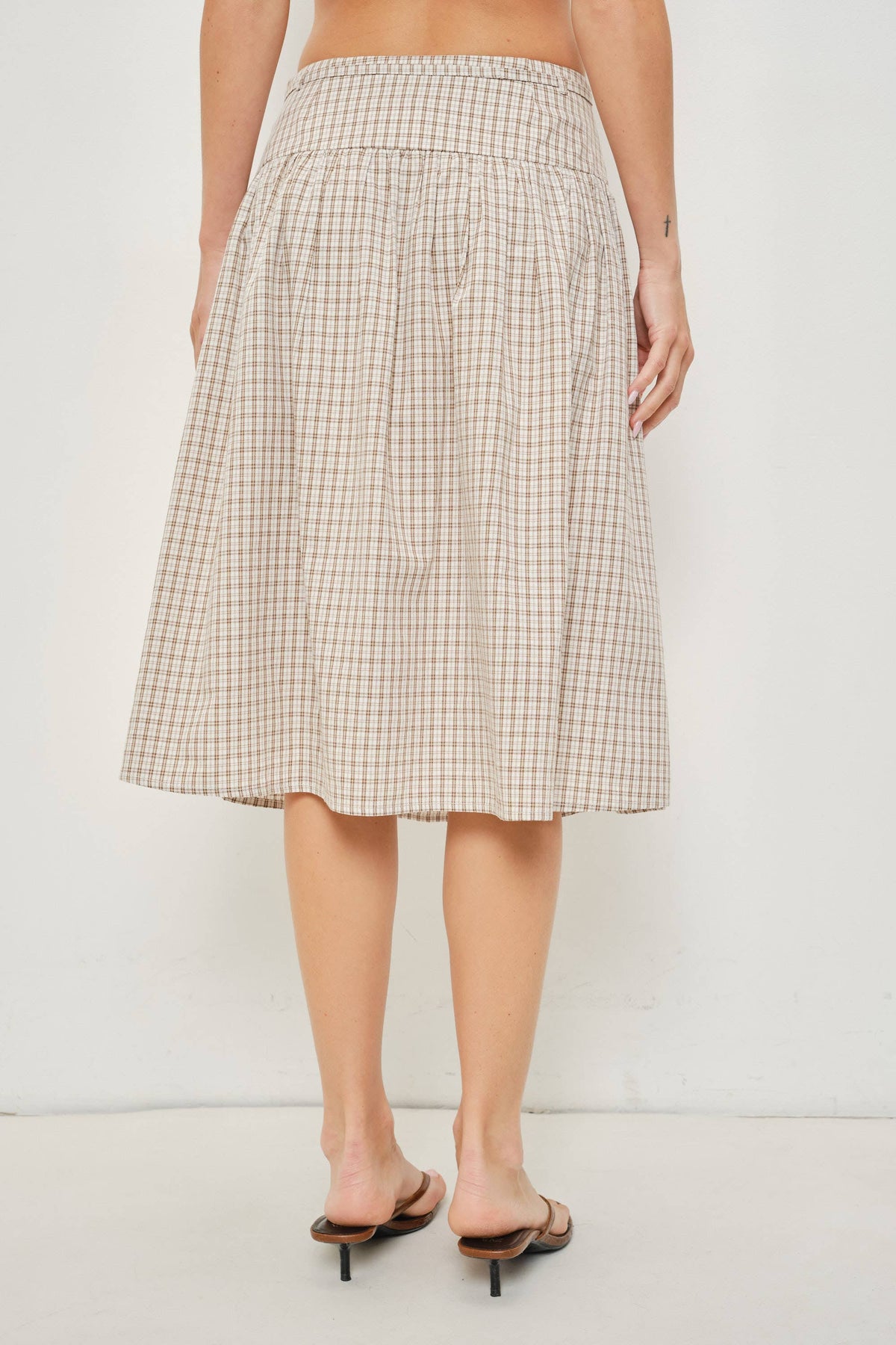 Plaid Midi Skirt, Ivory/Tan