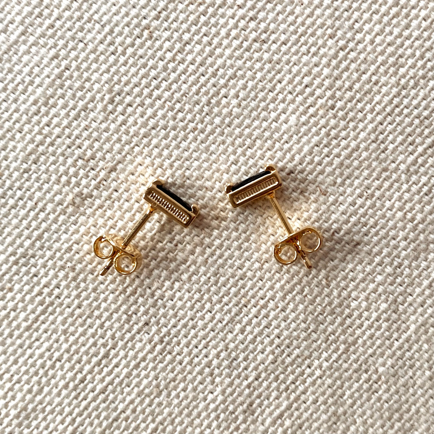 Black CZ Baguette Earrings, 18k Gold Filled