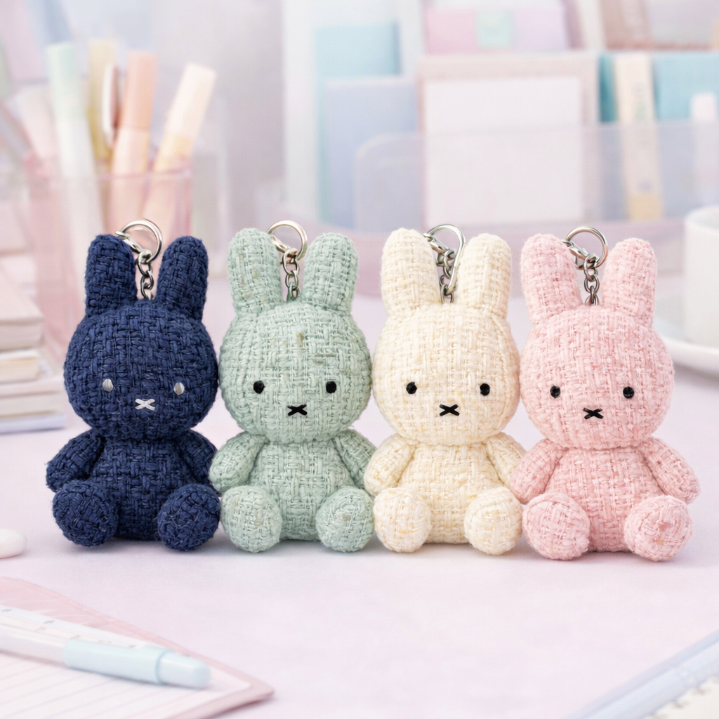 Miffy Tweed Plush Bag Charm Keychain, Cream