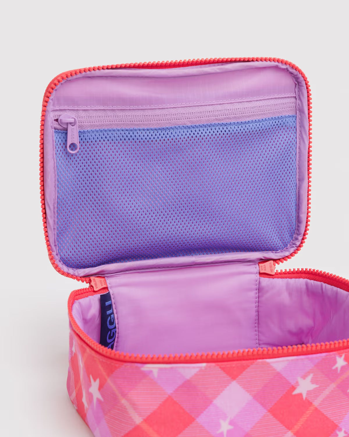 Small Cosmetic Case, Pink Star Plaid