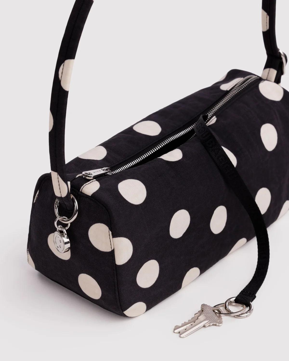 Nylon Loaf Bag, Black and Cream Polka Dot