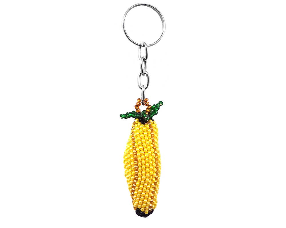 Beaded Banana Seed Bead Figurine Keychain