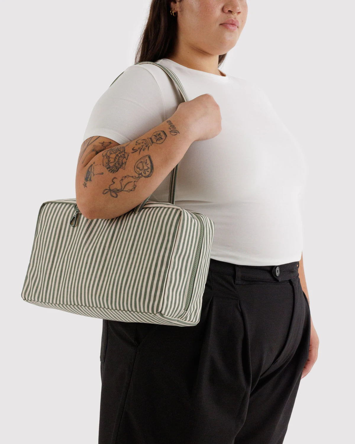 Medium Bowler Bag, Sage Stripe