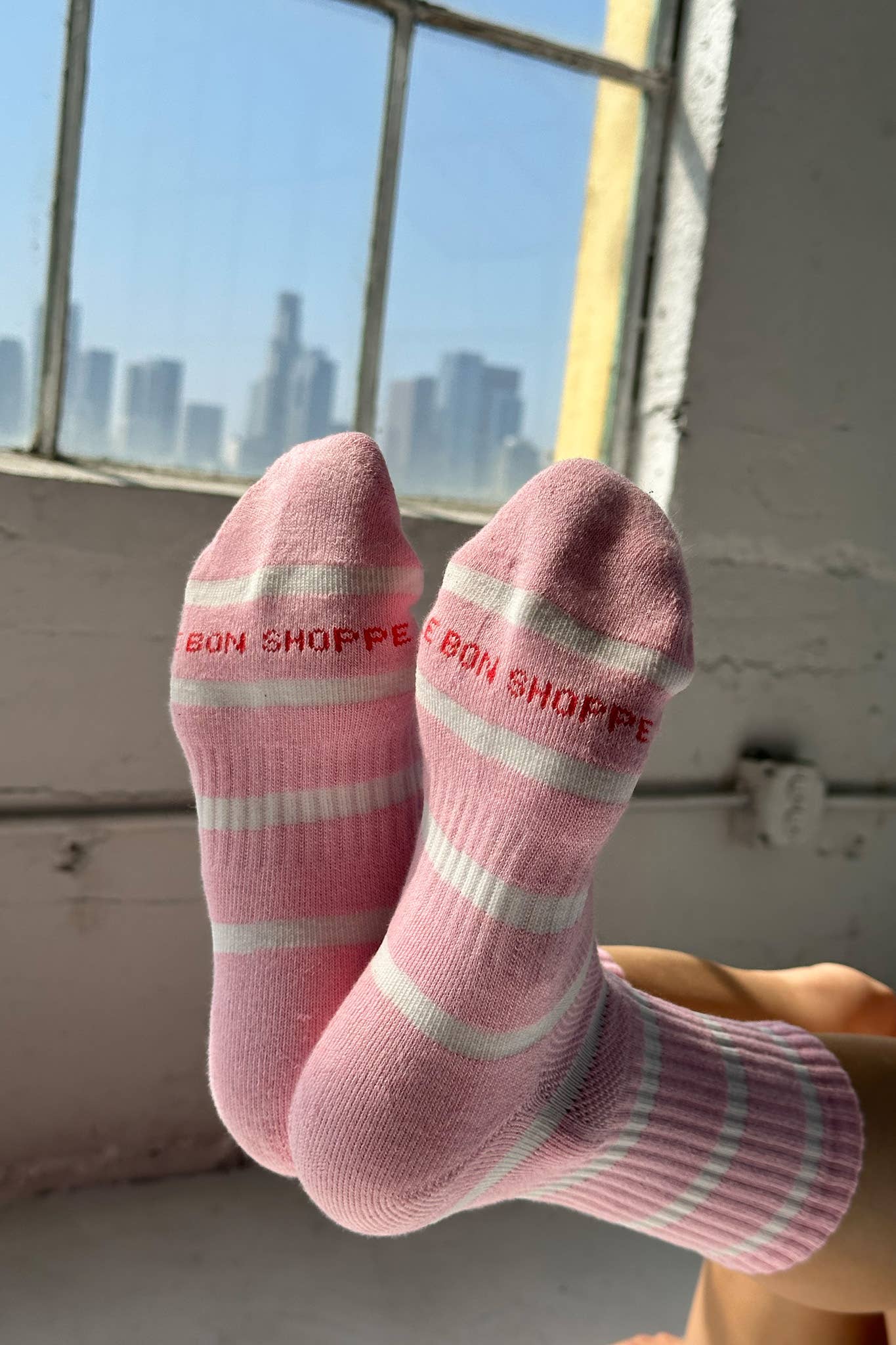 Boyfriend Socks, Pink White Stripe