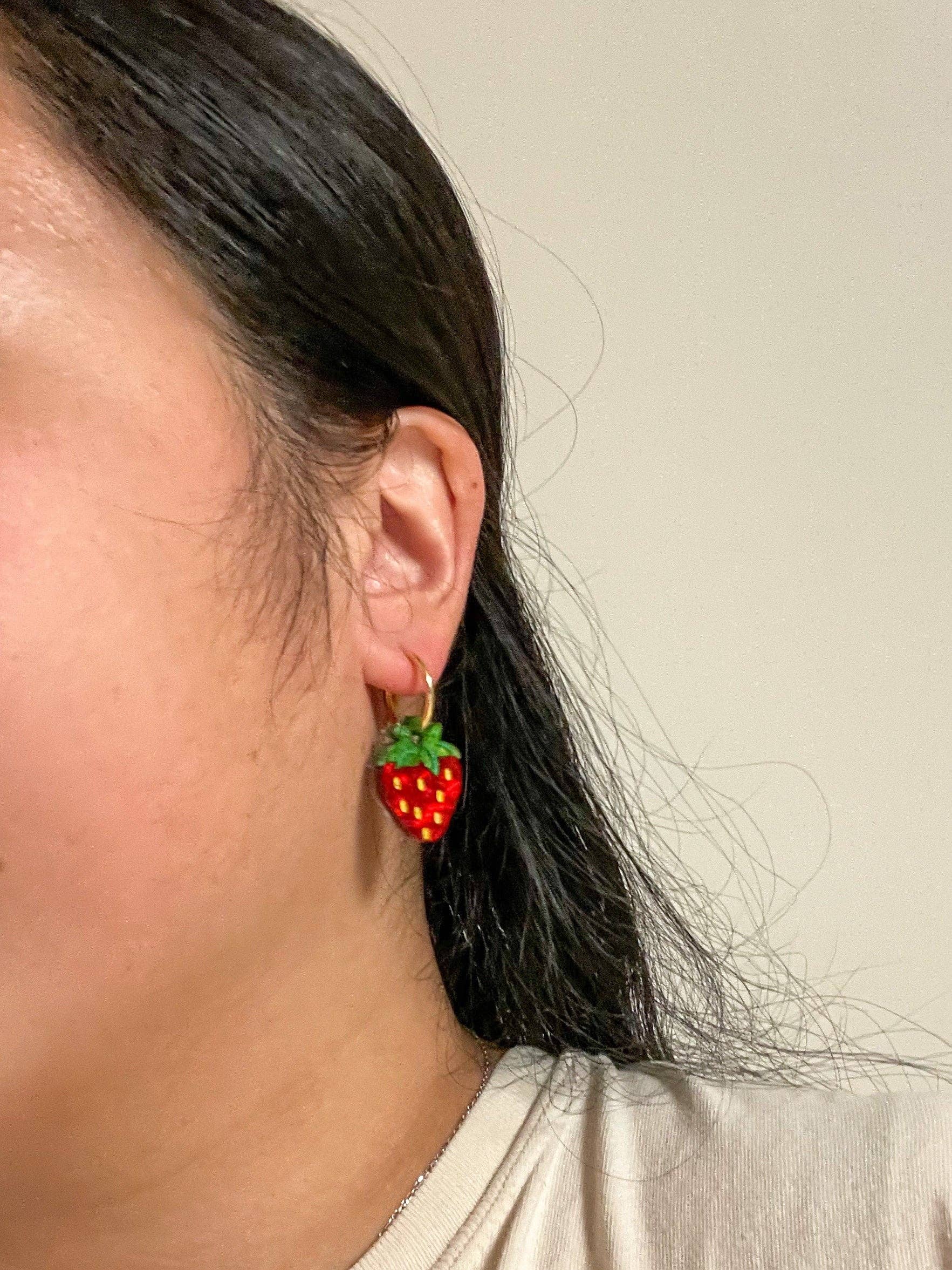 Strawberry Dangle Hoop Earrings