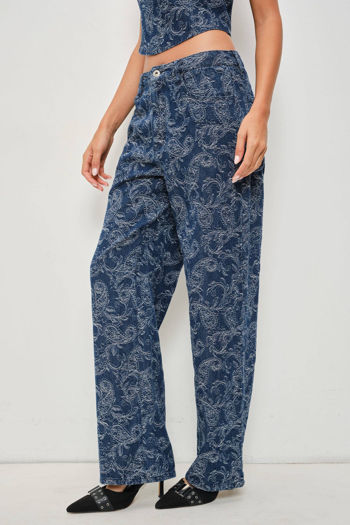 Paisley Denim Pants, Dark Denim Wash