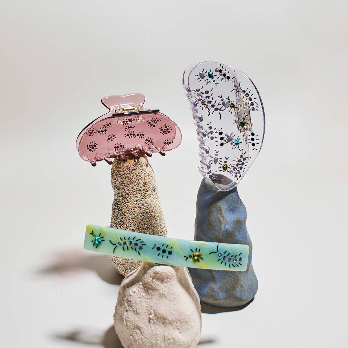 Clear Acetate Hair Claw with Gem Stone Insect Bugs