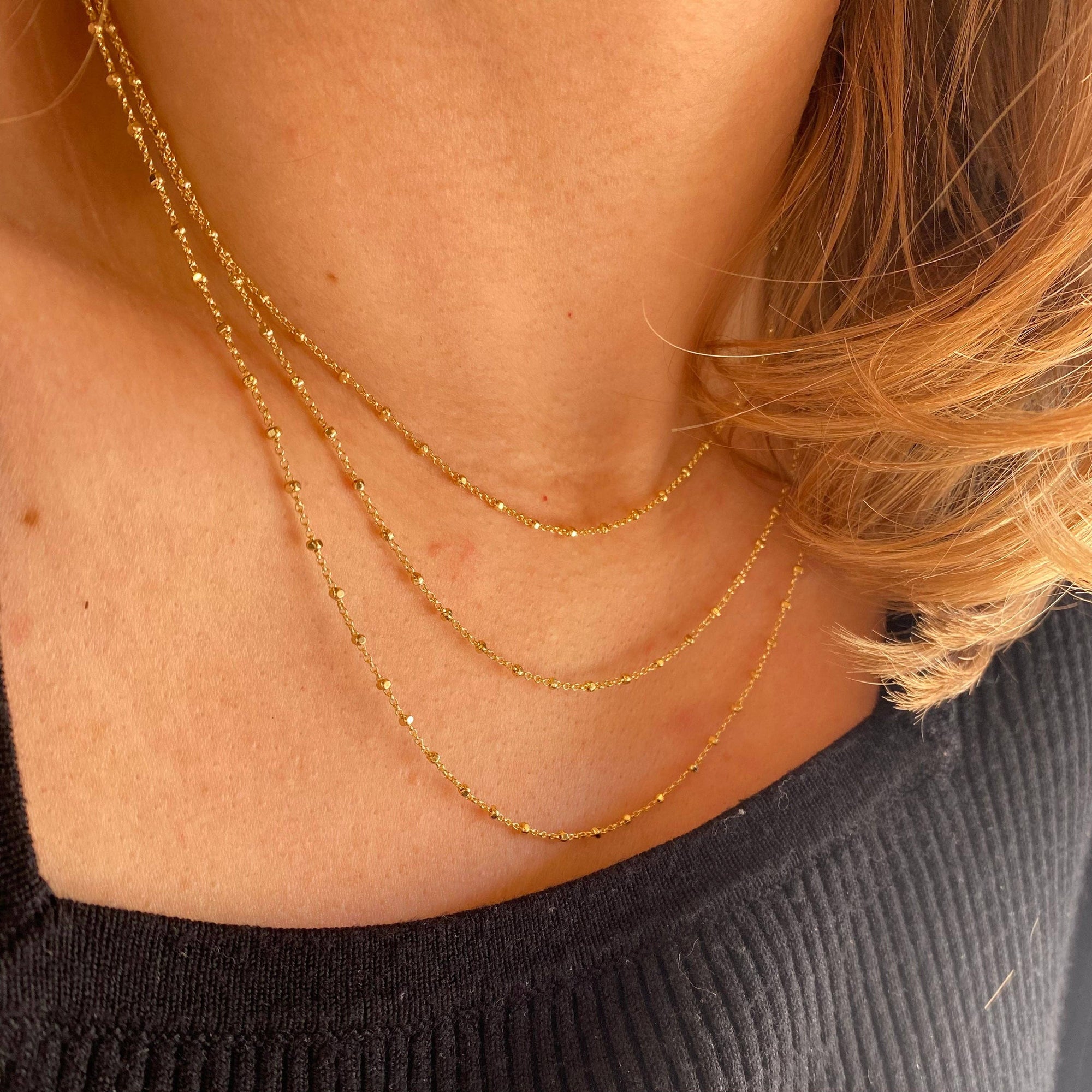 1mm Spaced Beaded Chain, 18k Gold Filled