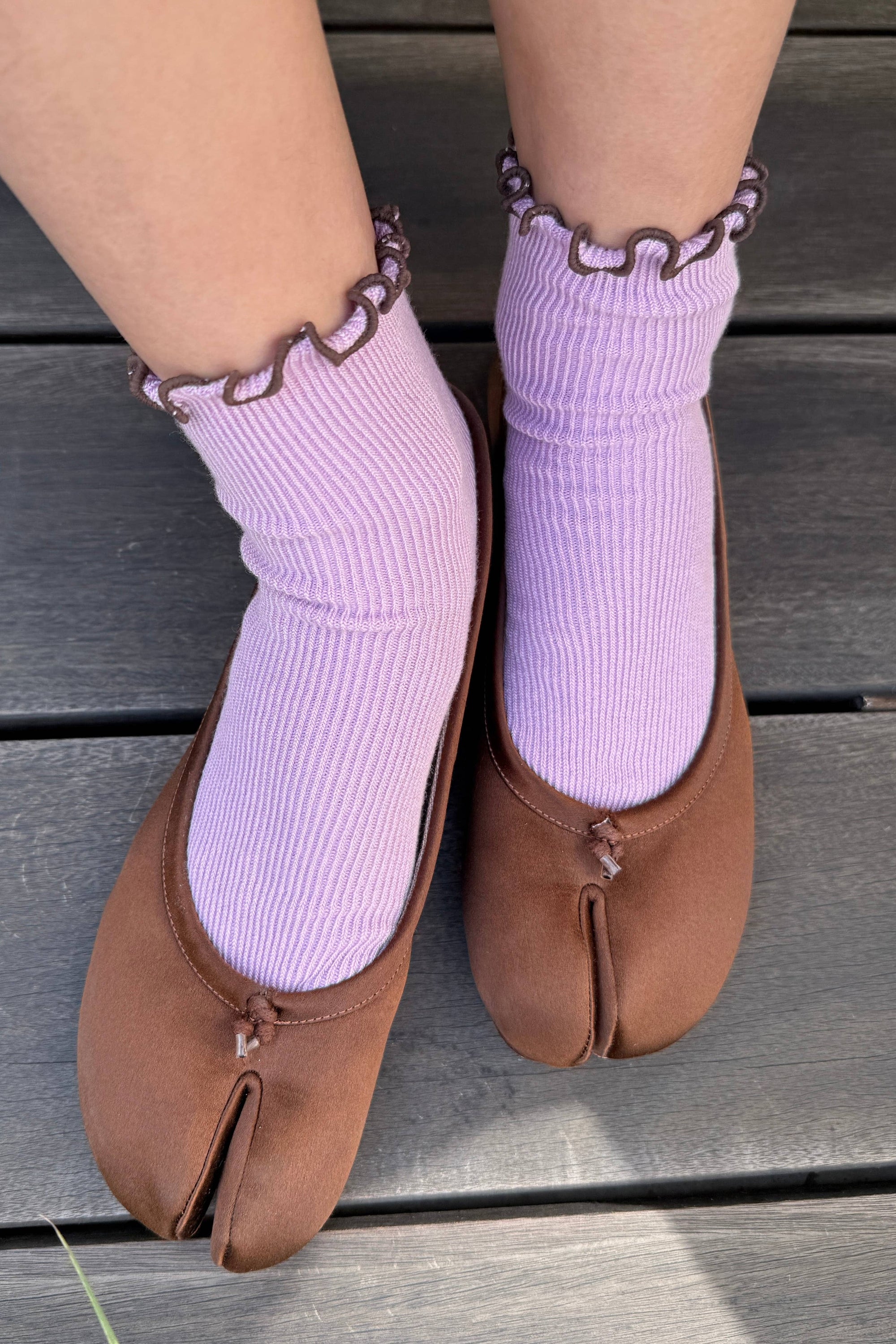 Petite Ruffled Modal Socks, Butter/Baby Blue