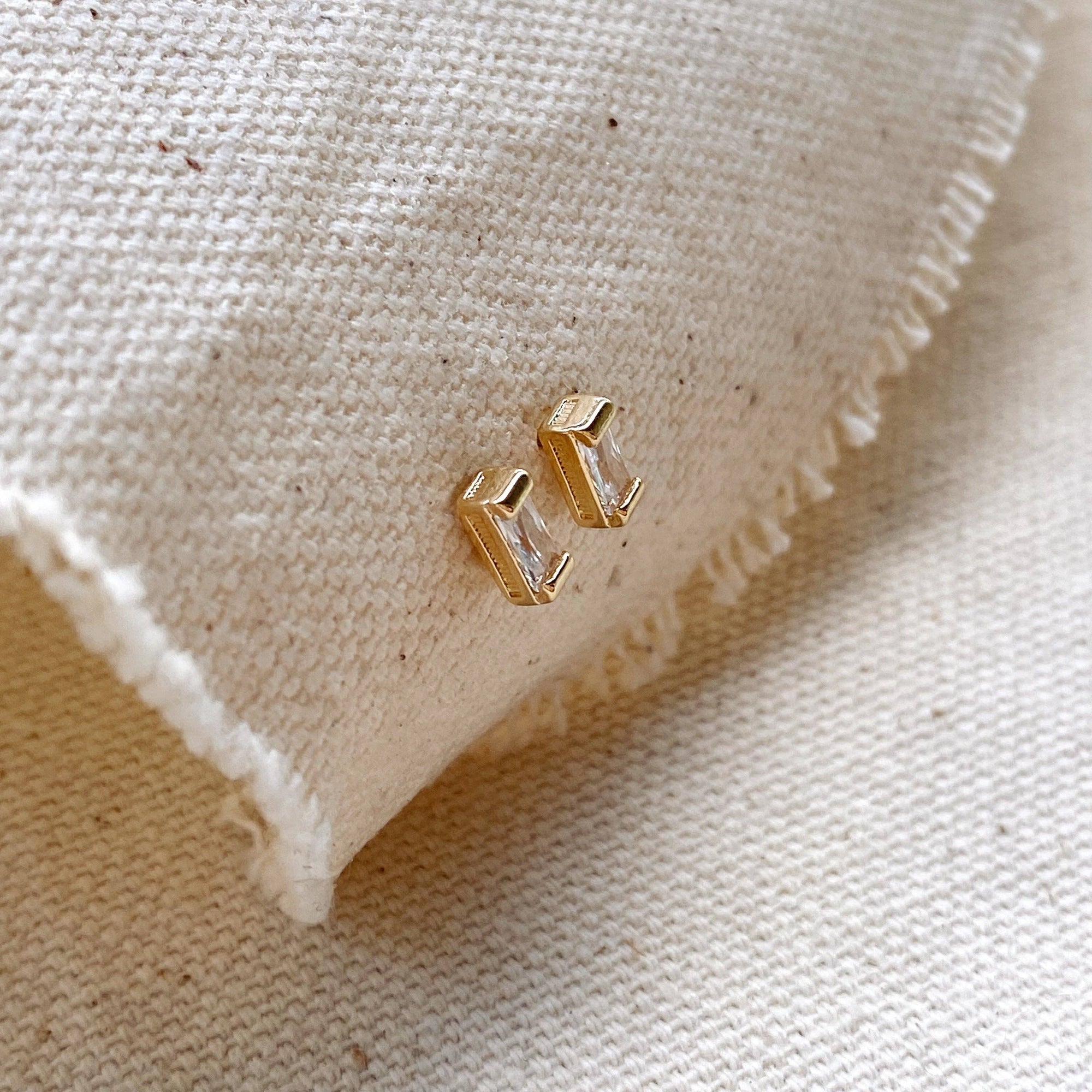 Cubic Zirconia Baguette Studs, 18k Gold Filled